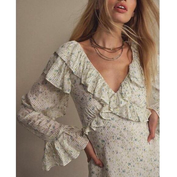 Free People Dresses & Skirts - Free People Women's Sweetest Thing Ruffle Sleeve Mini Dress White Size 4